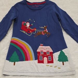 Mini Boden Blue Long Sleeve Shirt with Santa and Rainbow Design